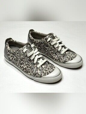 Coach Barrett Sneakers Women's 8.5B Silver Ocelot Leopard Print Low Top